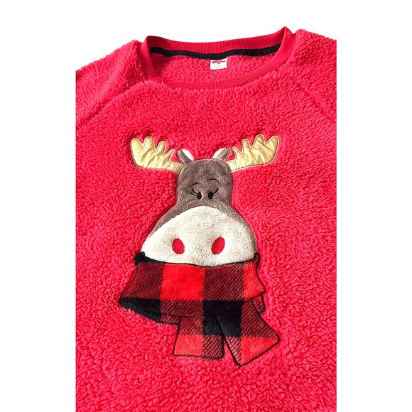 HOLIDAY TIME LONG SLV PULL-OVER ROUND NECK TOP, WOMENS, M-RED W/GOLD BRN GRAPHIC - Picture 7 of 11